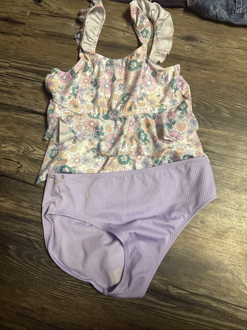 wonder nation Floral Ruffle Tankini in Pastel Purple and Multi